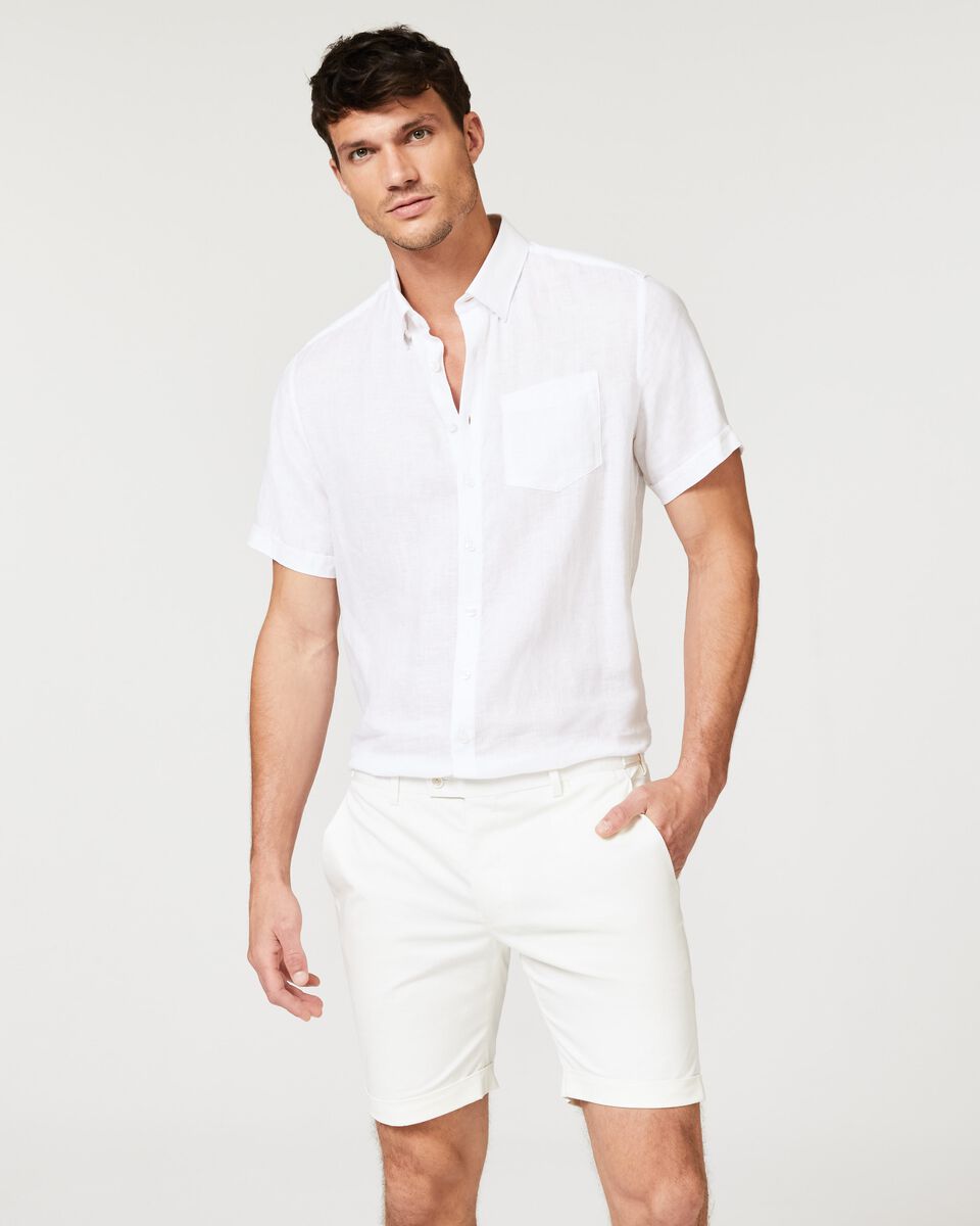White Linen Short Sleeve Mens Shirt